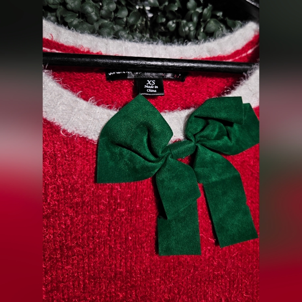 Festive Red and Green Dress With Jingle Bells And Suede Bow - Picture 4 of 5
